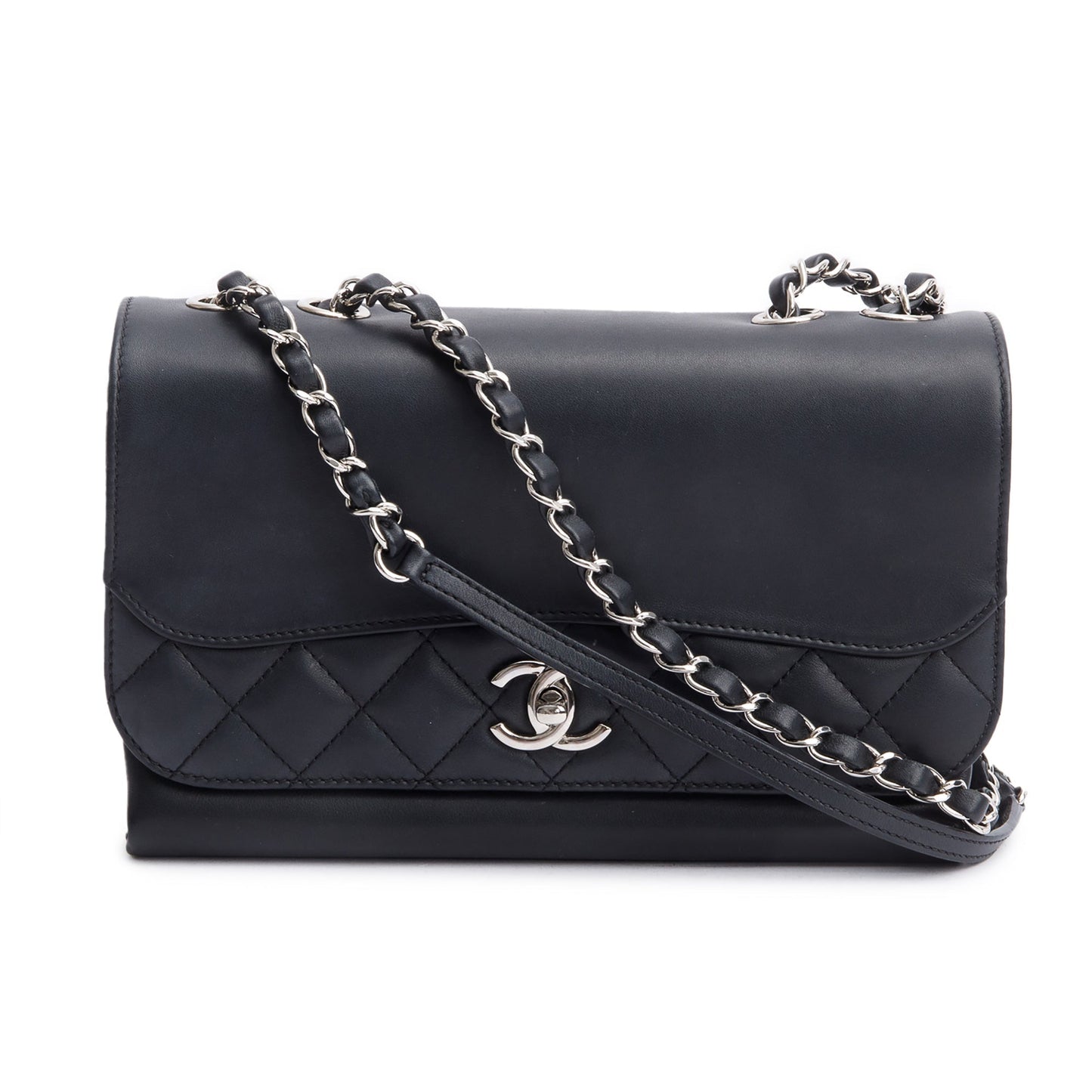 Chanel Tramezzo Flap Leather Calfskin Black Travel Bag