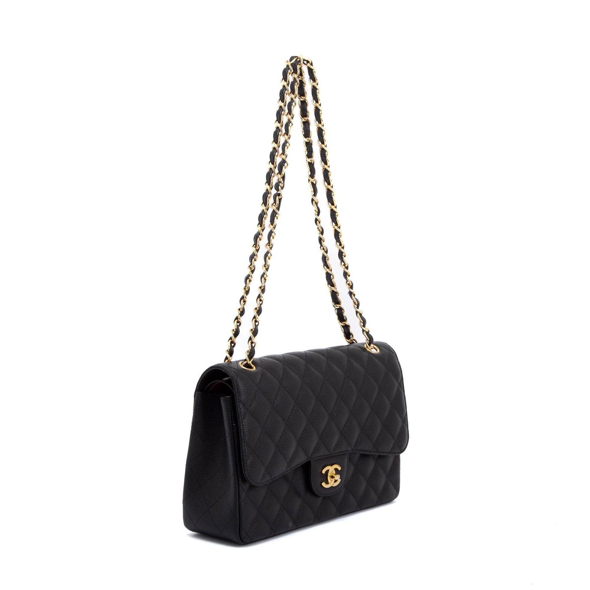 Chanel Caviar Classic Jumbo Double Flap Black Travel Bag 10