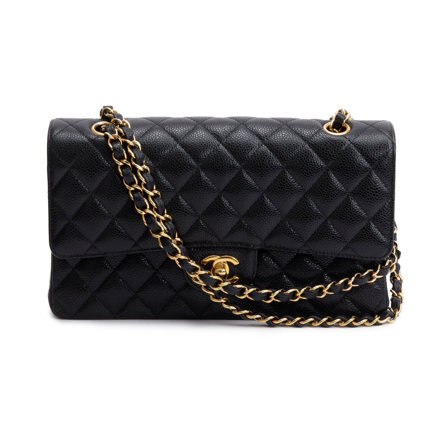Chanel Caviar Classic Double Classic Flap Leather Black Travel Bag W Box