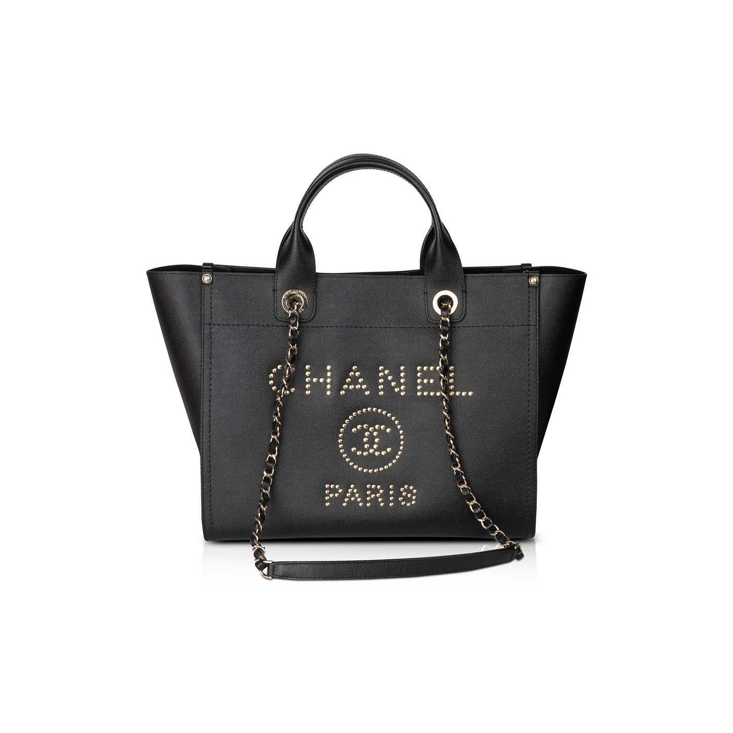 Chanel Caviar Studded Deauville Leather Black Travel Bag