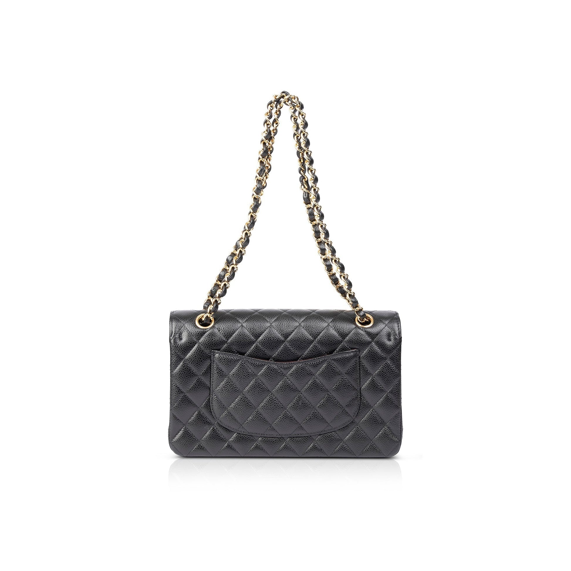 Chanel Caviar Classic Double Flap Black Travel Bag W Box