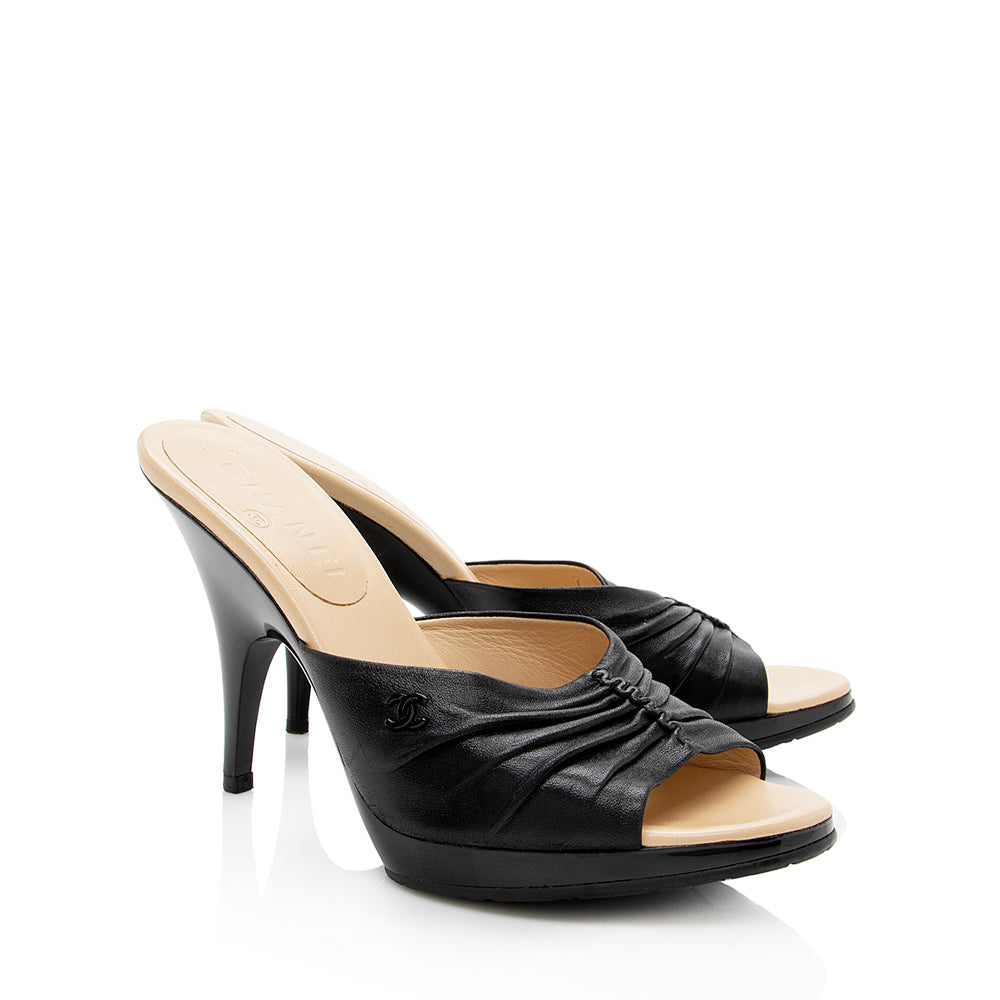 Chanel Ruched Slide Mules Leather Shoes