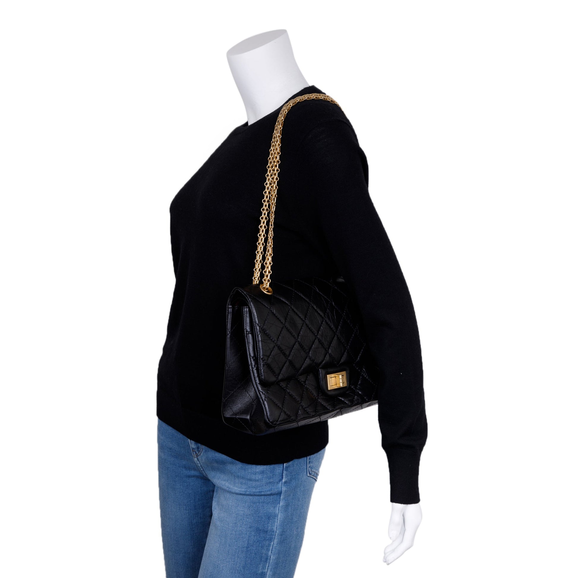 Chanel Quilted 2.55 Reissue 227 Double Leather Calfskin Black Travel Bag