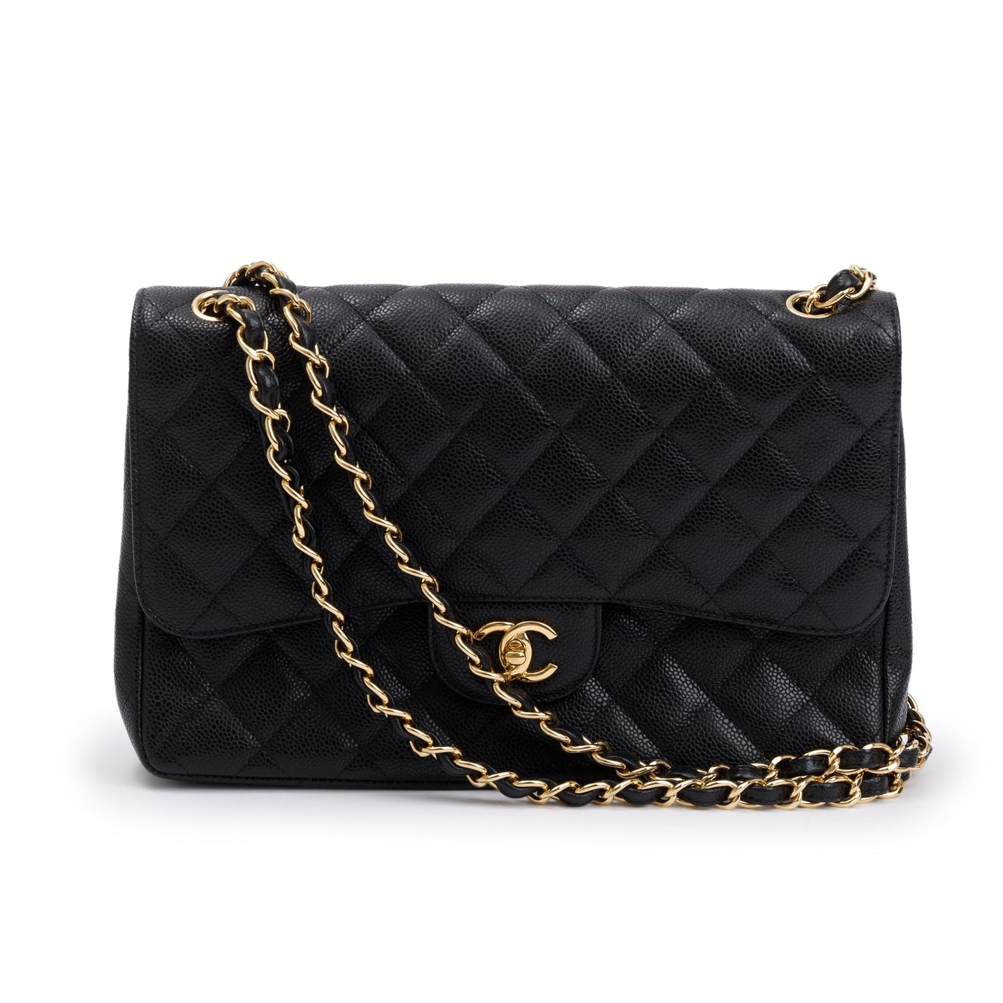 Chanel Quilted Caviar Classic Jumbo Double Leather Black Travel Bag