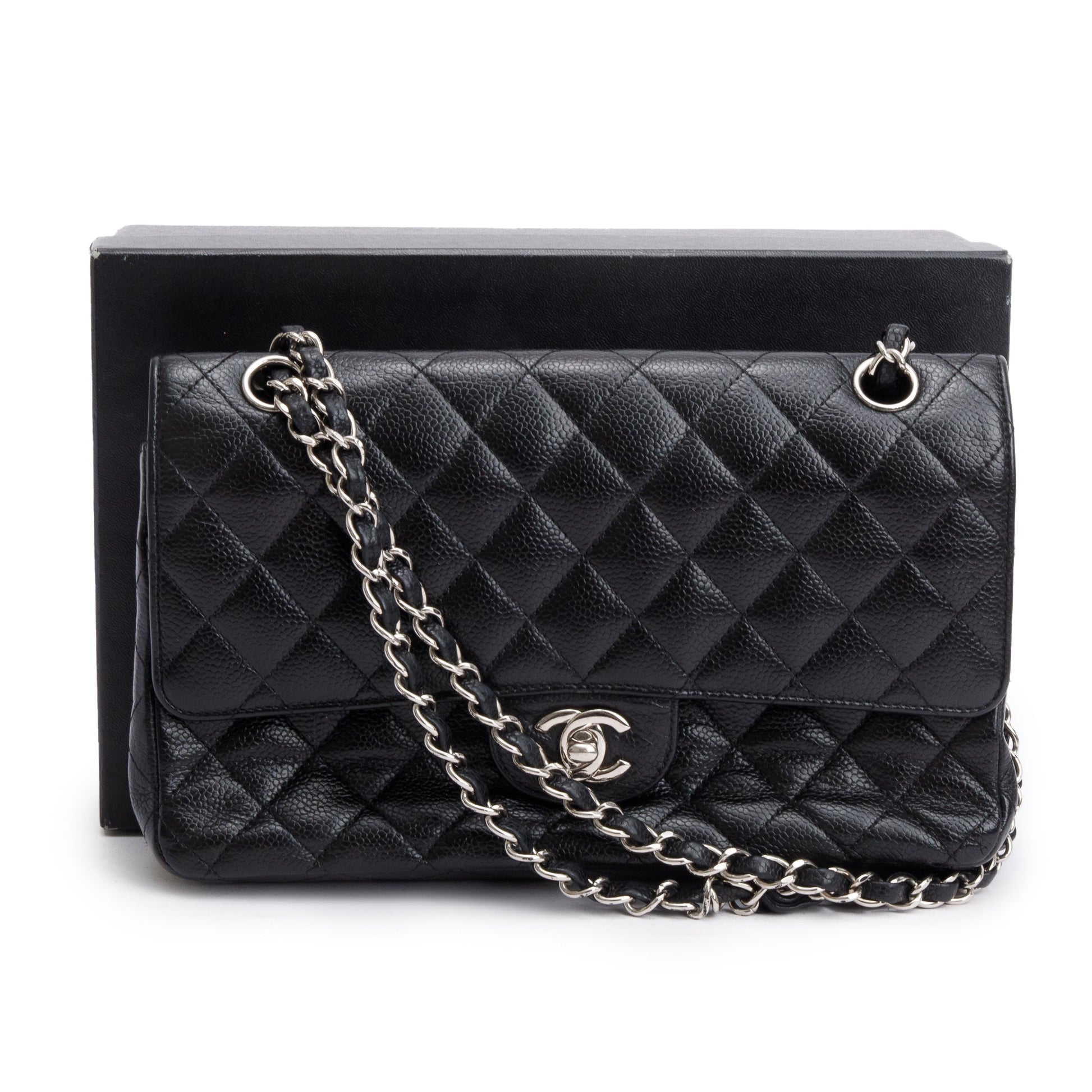 Chanel Quilted Caviar Classic Double Flap Leather Black Travel Bag 8