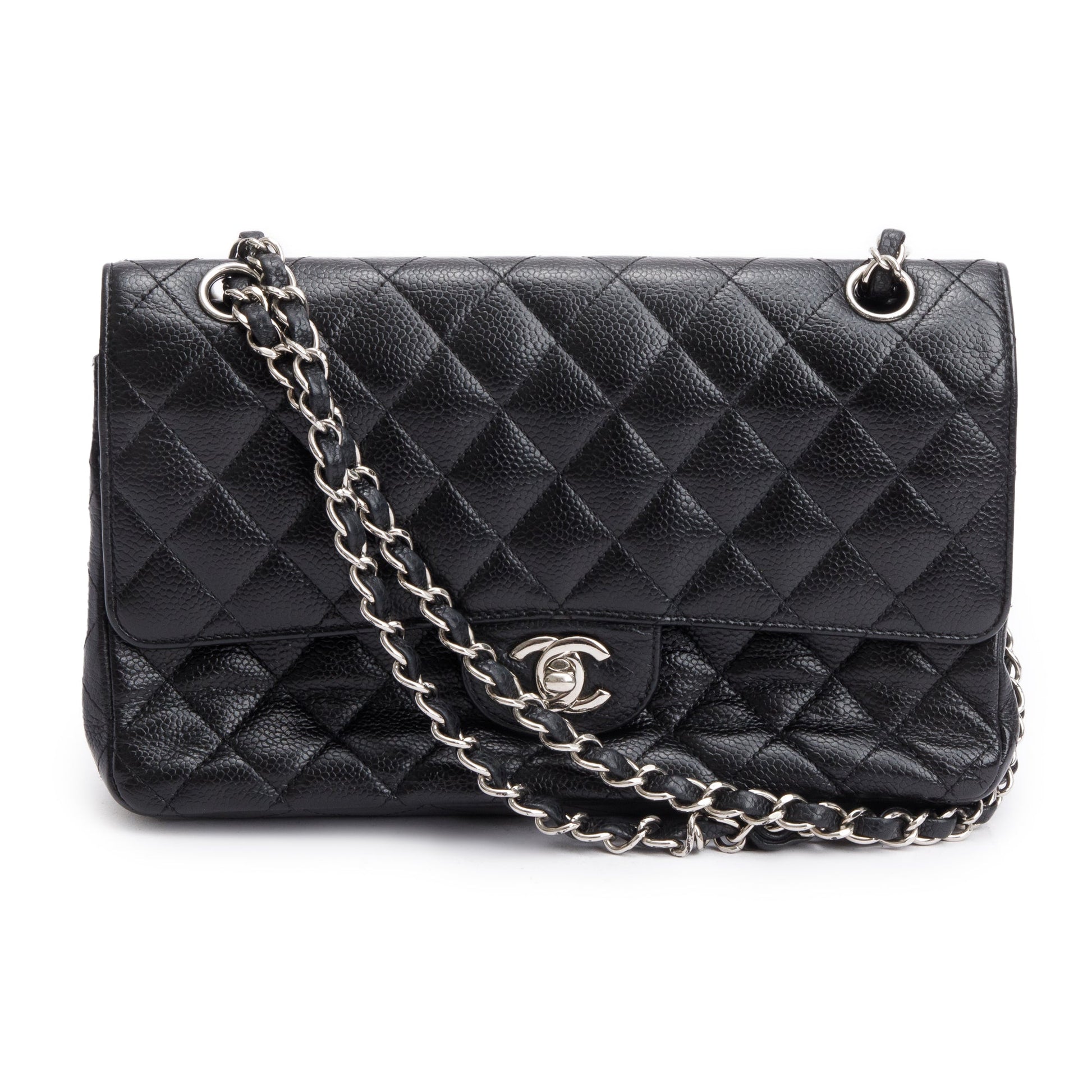 Chanel Quilted Caviar Classic Double Flap Leather Black Travel Bag W Box