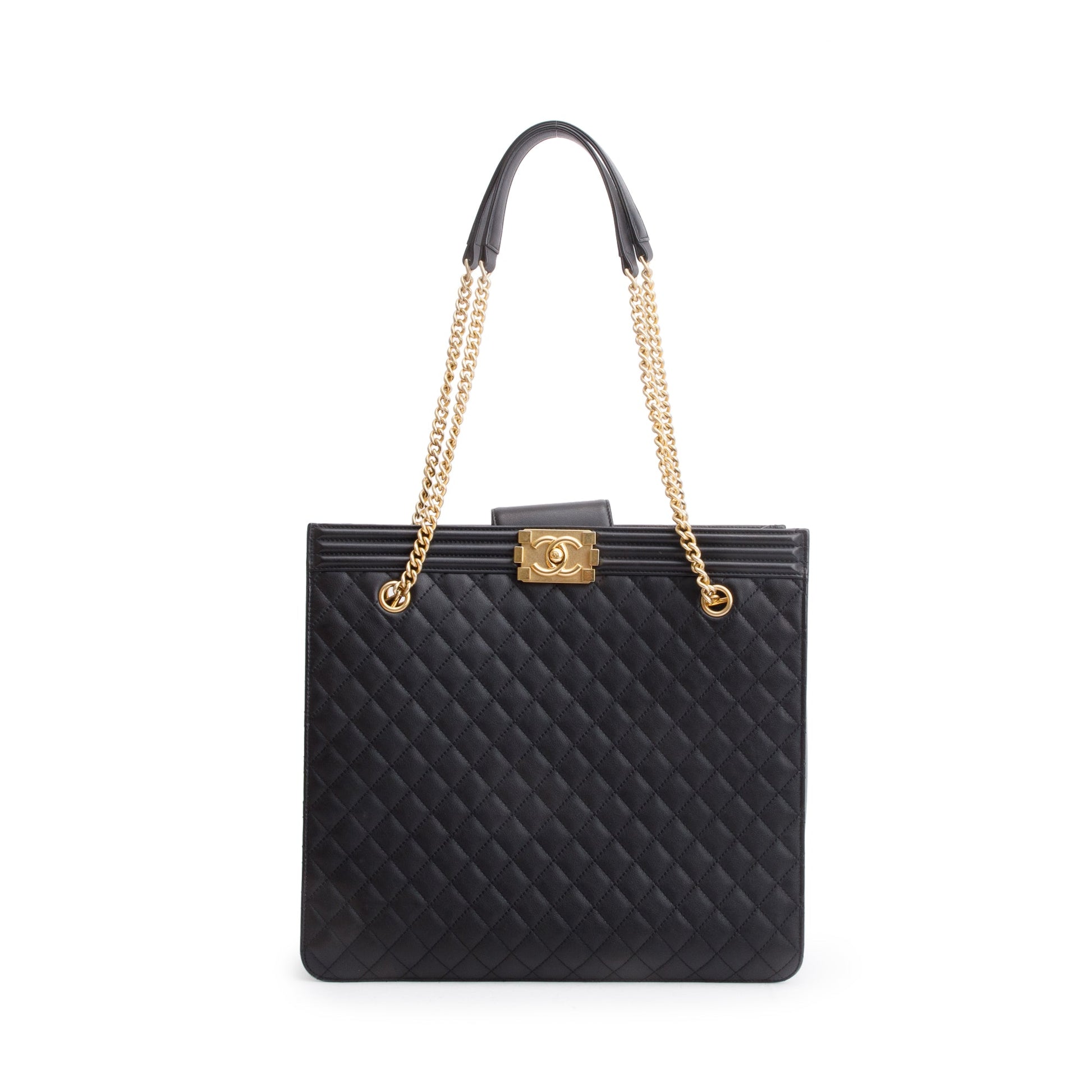 Chanel Quilted Boy Shopping Leather Lambskin Black Travel Bag