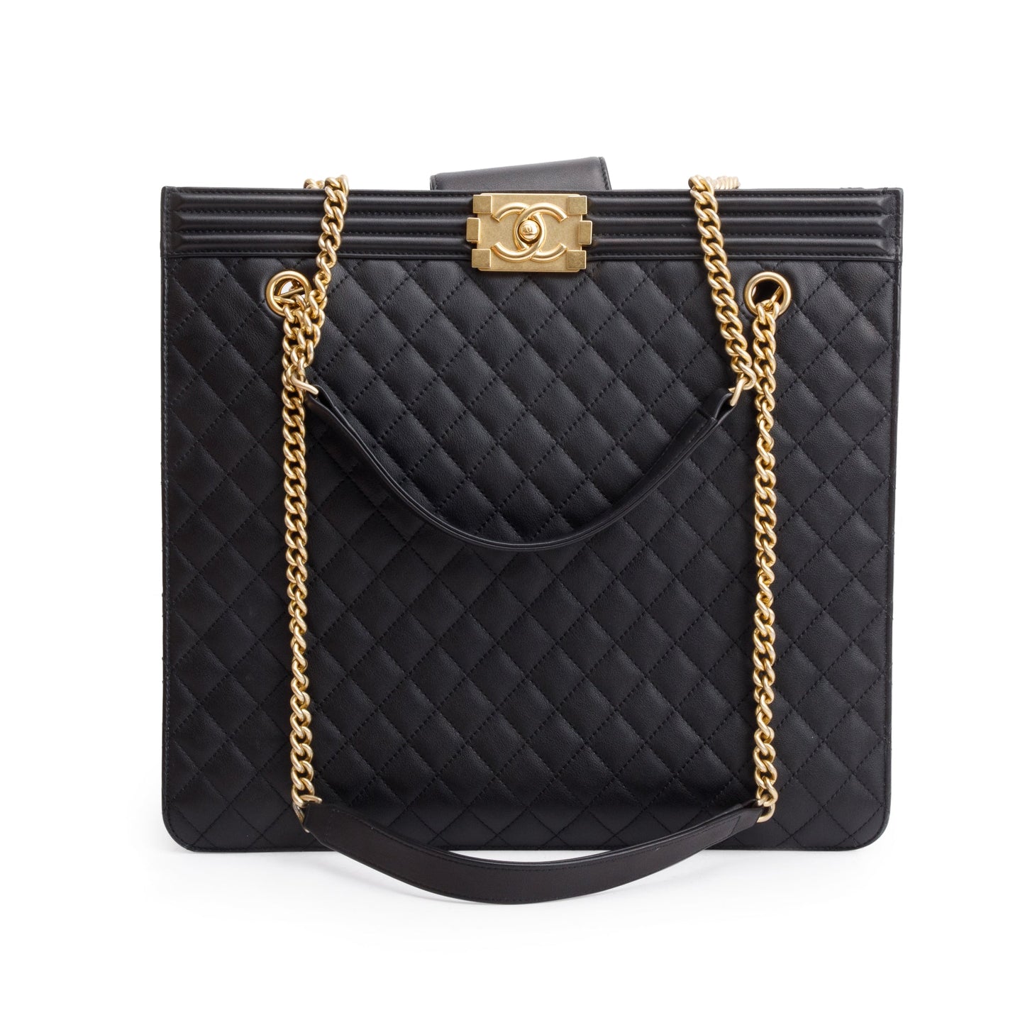 Chanel Quilted Boy Shopping Leather Lambskin Black Travel Bag