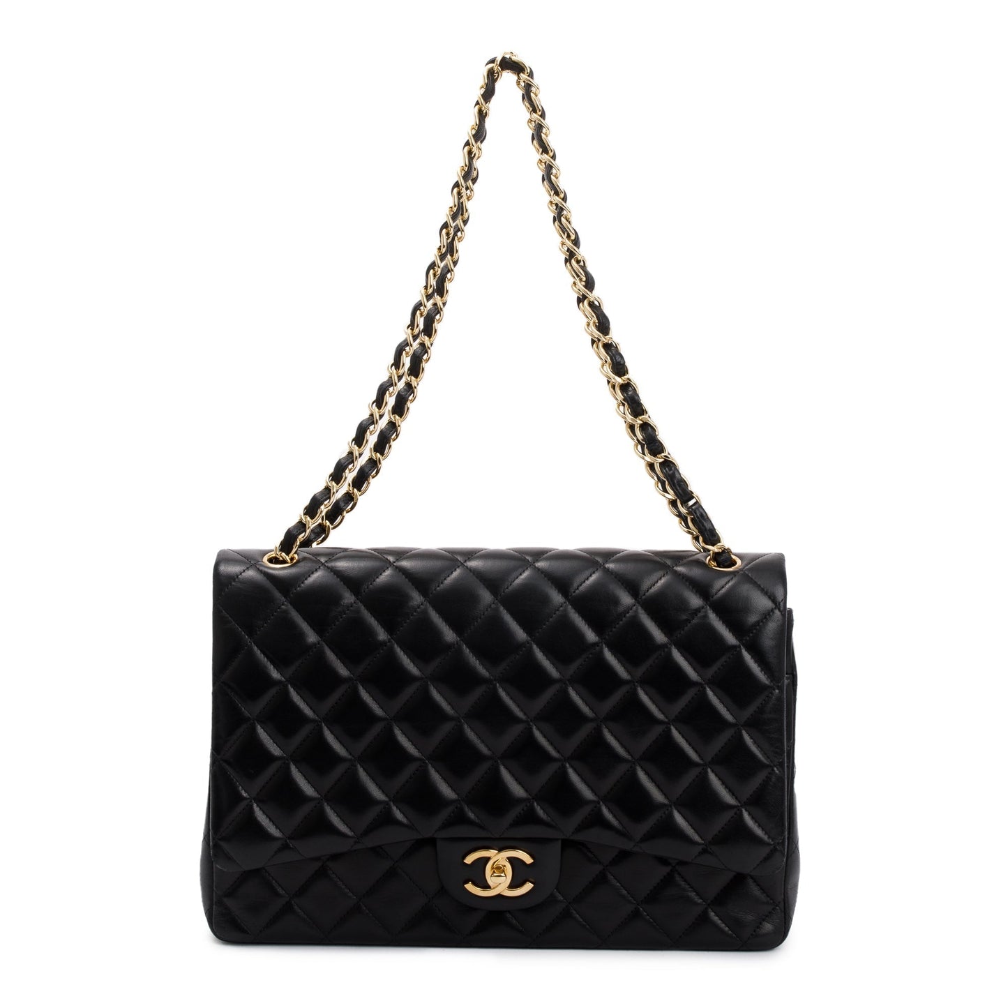 Chanel Quilted Classic Maxi Double Flap Leather Lambskin Black Travel Bag