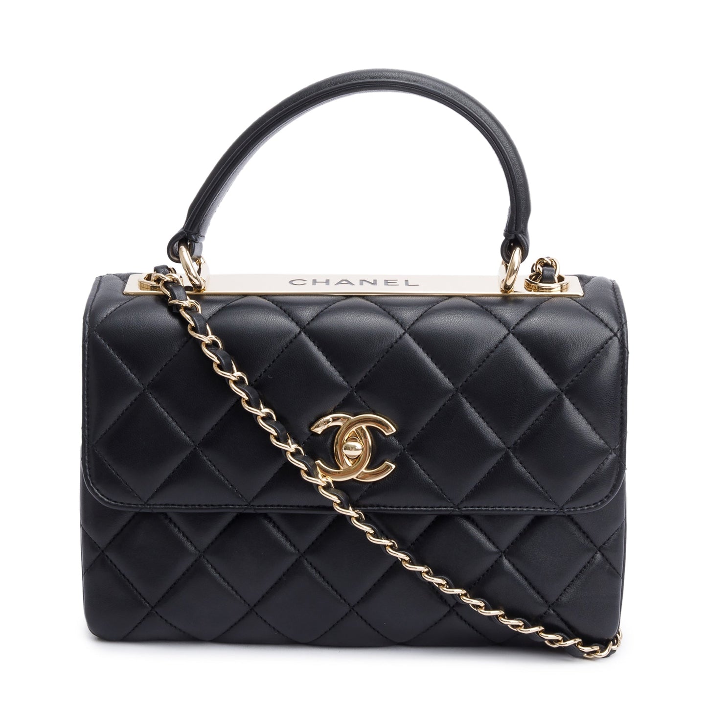 Chanel Quilted Trendy CC Top Handle Lambskin Black Travel Bag Authenticity Card