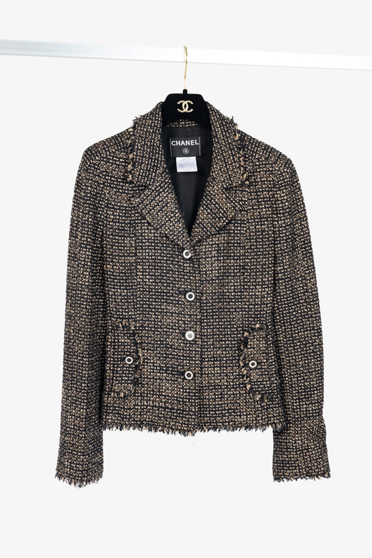 Chanel Brown Wool-Blend Tweed Buttoned Blazer Apparel