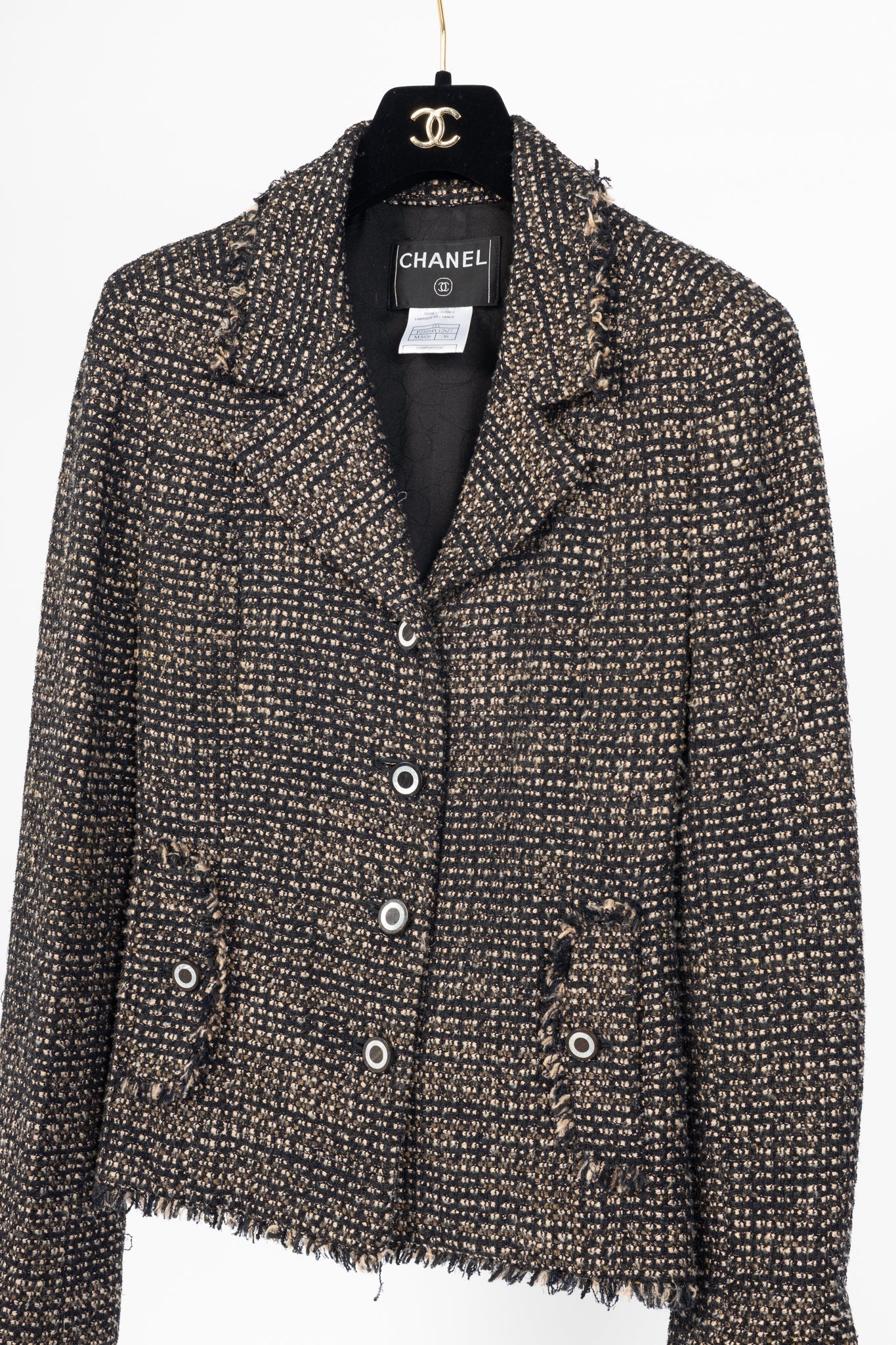 Chanel Brown Wool-Blend Tweed Buttoned Blazer Apparel