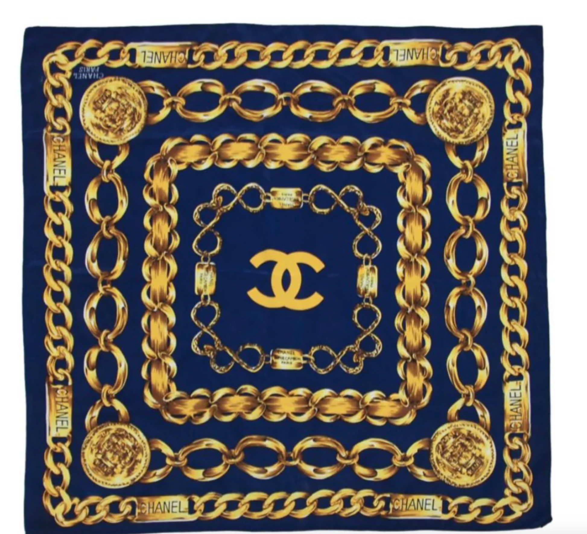 Chanel SILK SCARF LINKS Blue Gold