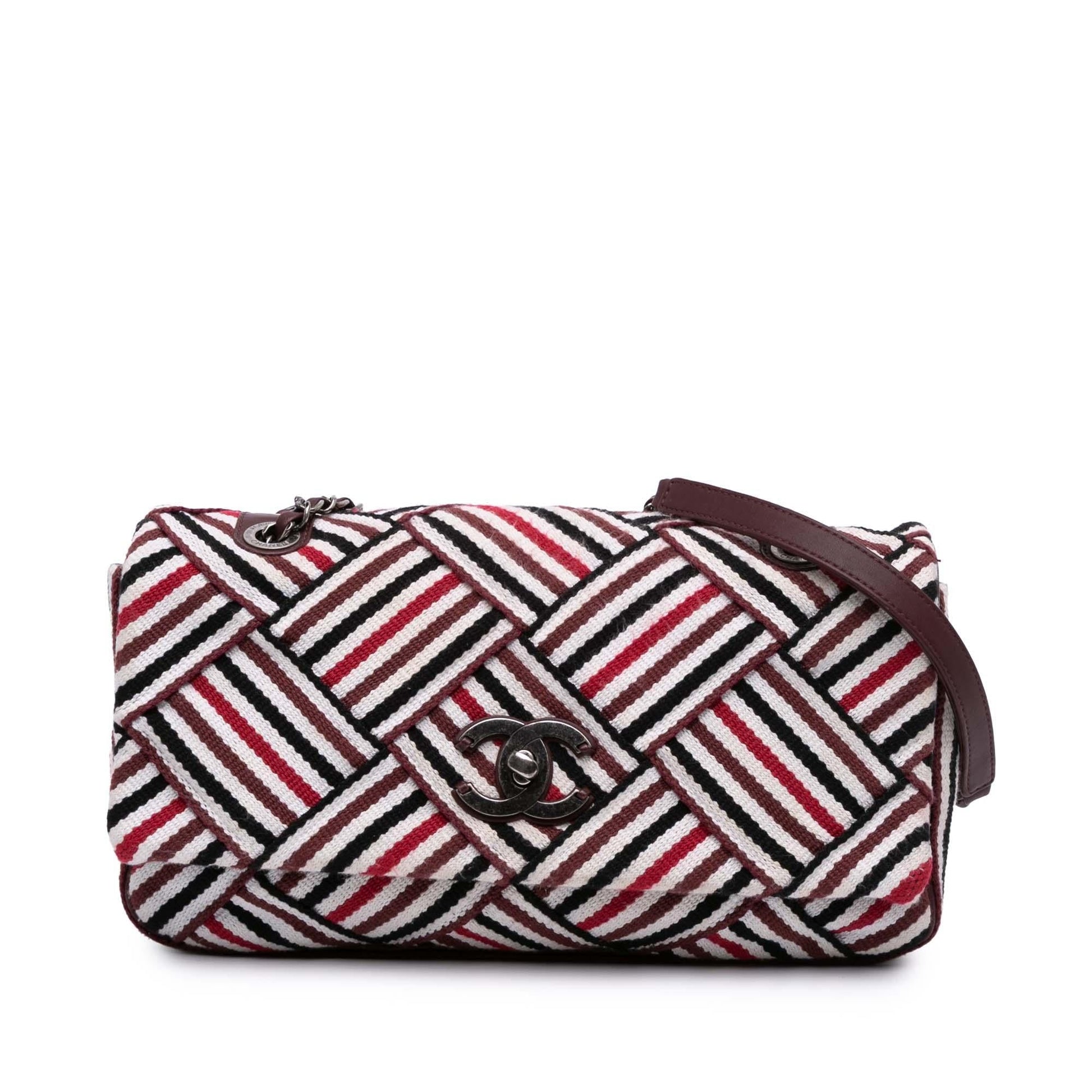 Chanel CC Stripe Flap Canvas Handbag