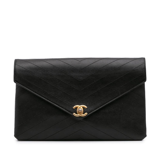 Chanel CC Chevron Calfskin Envelope Clutch Bag