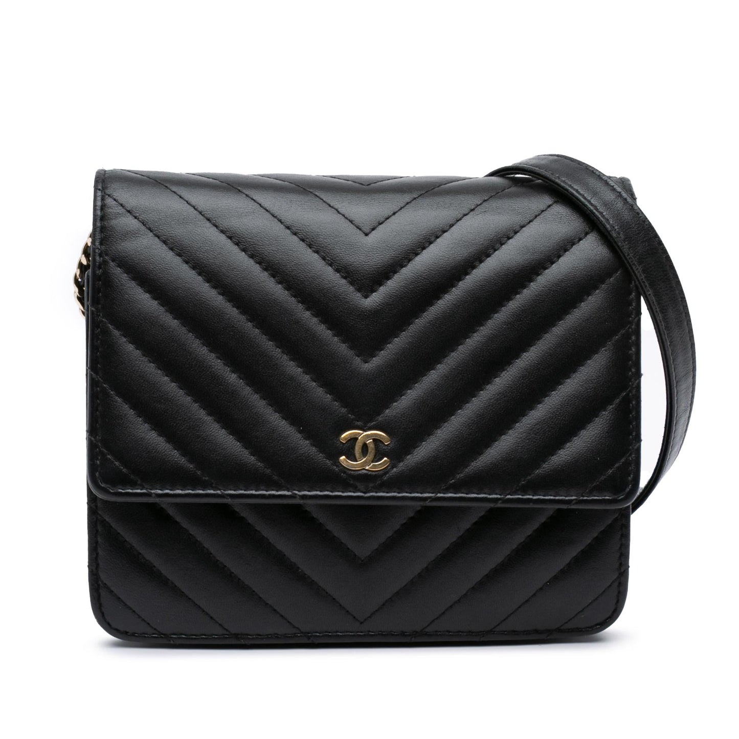 Chanel CC Chevron Lambskin Square On Wallet Case