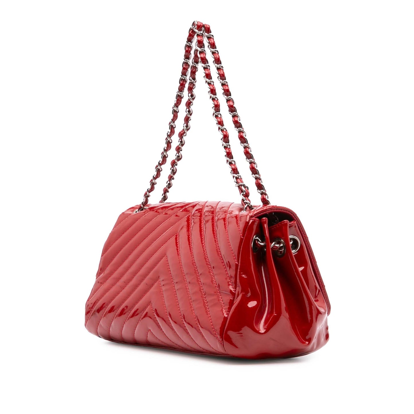 Chanel CC Chevron Patent Accordion Single Flap Handbag