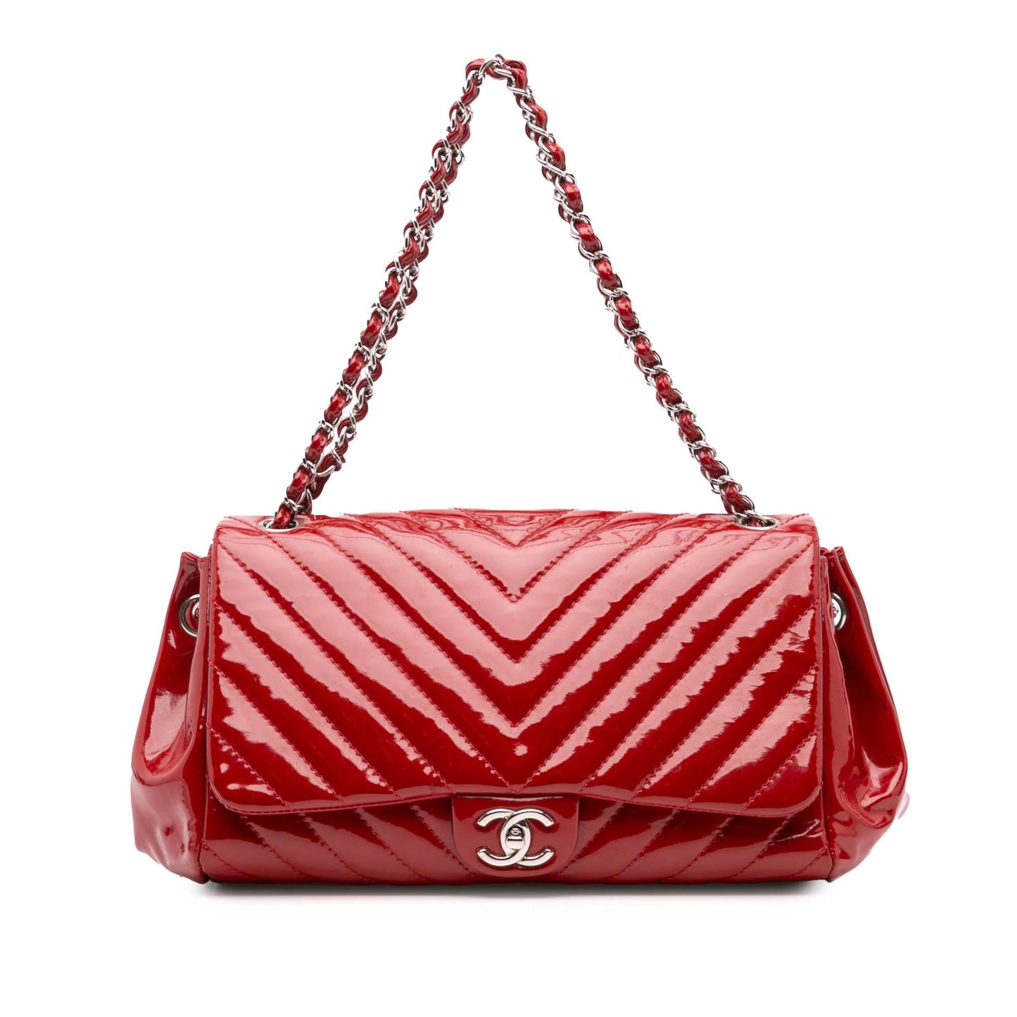 Chanel CC Chevron Patent Accordion Single Flap Handbag Flap 1