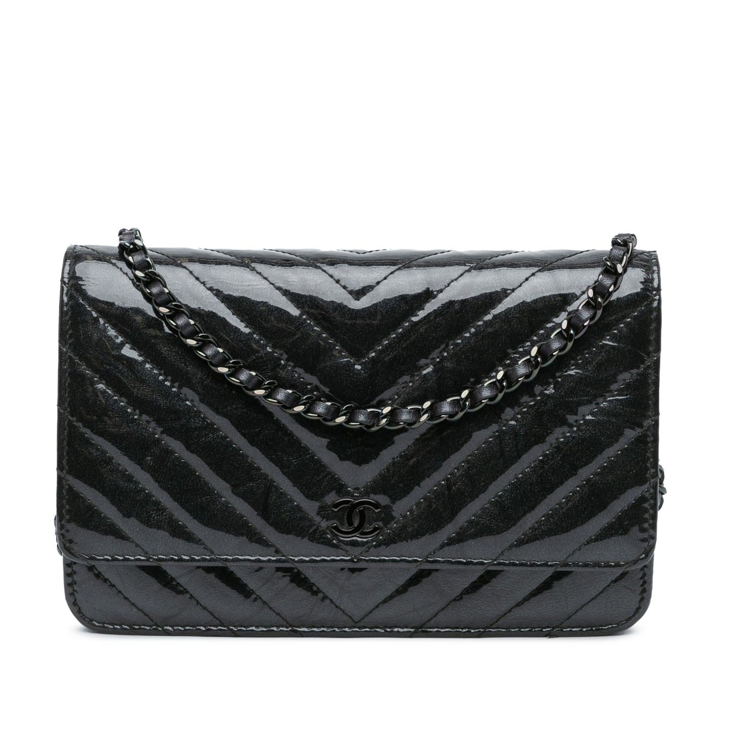 Chanel CC Chevron Quilted Crumpled Calfskin On Wallet Case