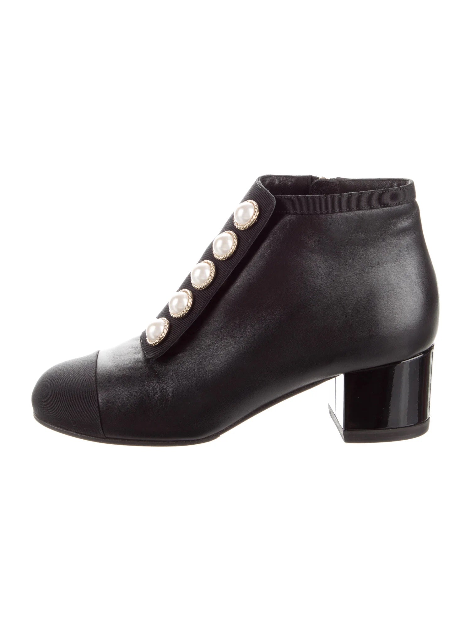 CHANEL CC INTERLOCK PEARL ANKLE BOOTS