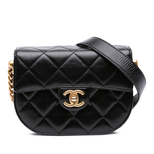 Chanel CC Quilted Calfskin Round Moon Messenger Bag Flap 2