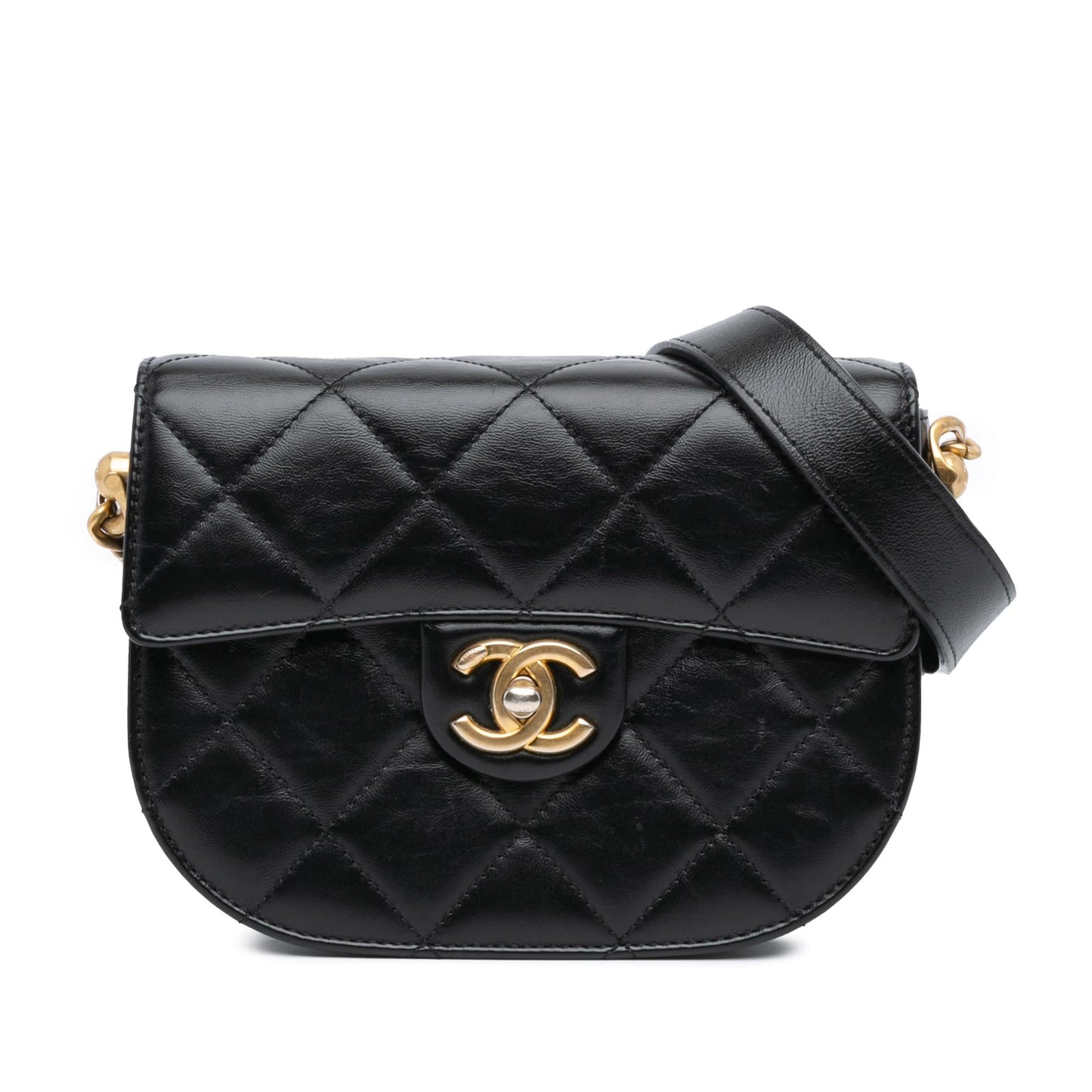Chanel CC Quilted Calfskin Round Moon Messenger Bag Flap 3