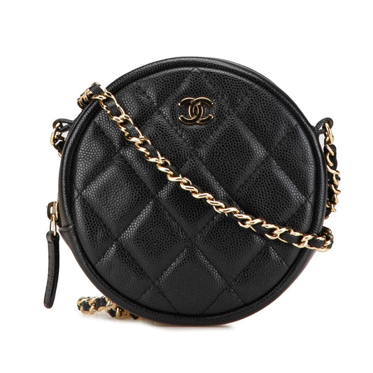Chanel CC Quilted Caviar Round Clutch Bag