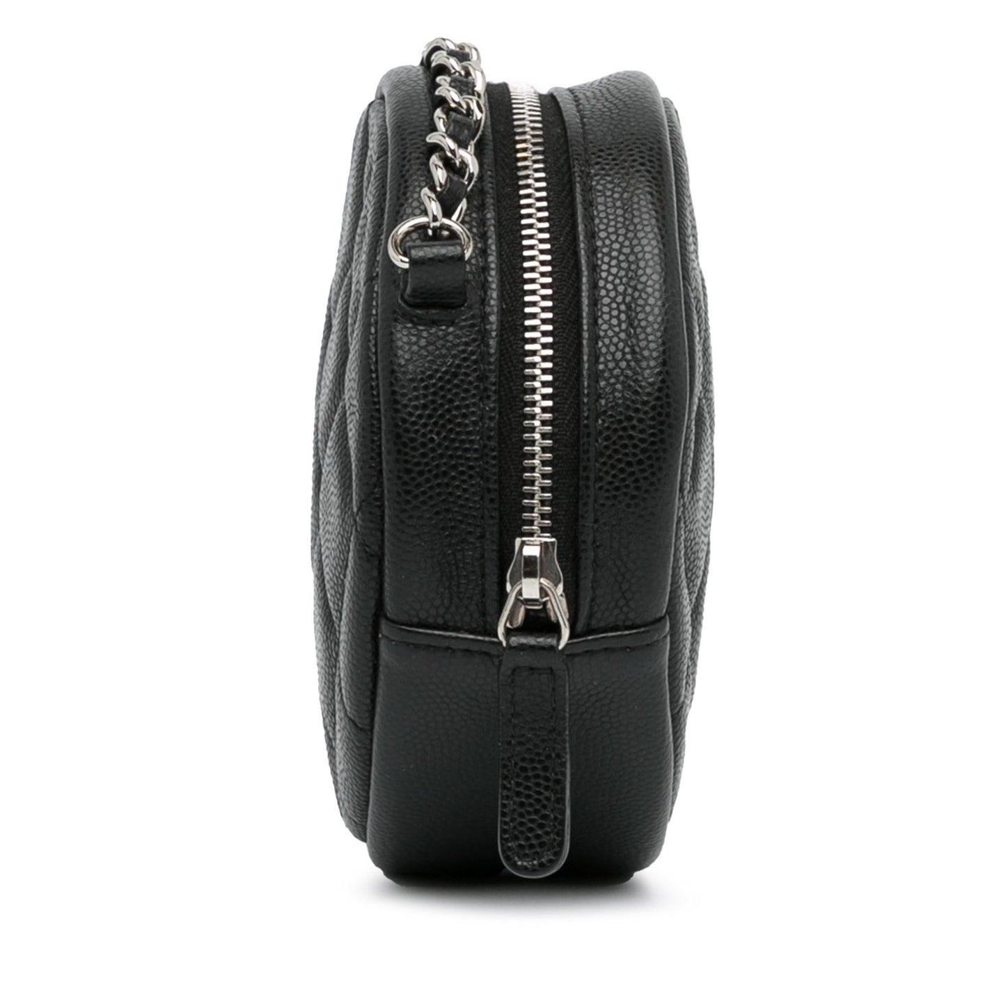 Chanel CC Quilted Caviar Round Clutch Bag With Chain