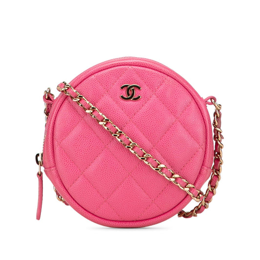 Chanel CC Quilted Caviar Round Clutch Bag Chain 1