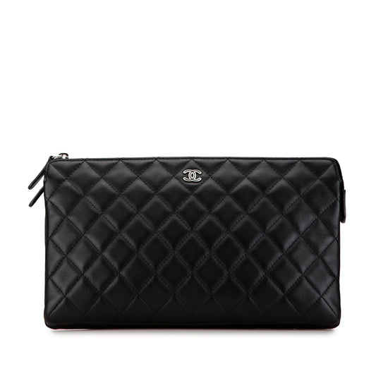 Chanel CC Quilted Lambskin Double Zip SHG-9zutGz Clutch Bag