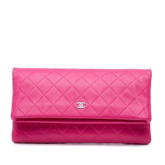 Chanel CC Quilted Lambskin Foldover Clutch Bag
