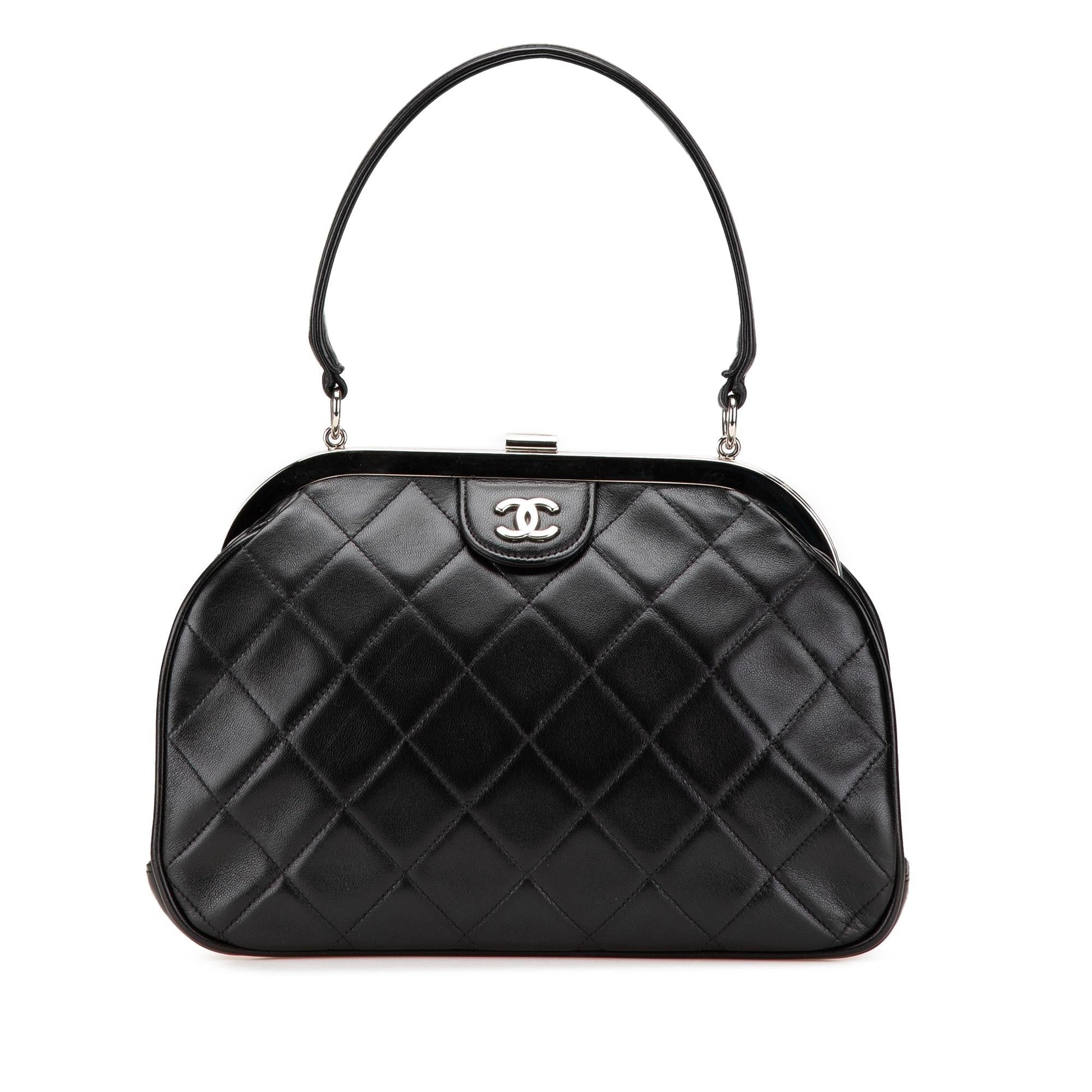 Chanel CC Quilted Lambskin Kiss Frame Top Lock Handbag Bag 2