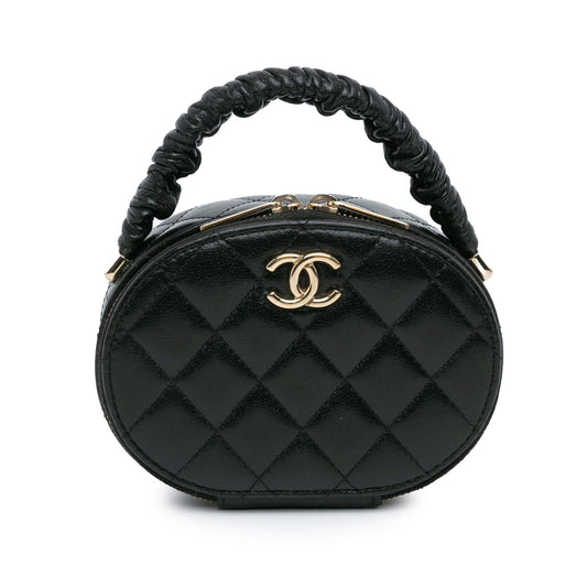 Chanel CC Quilted Lambskin Oval Top Handle Clutch Bag