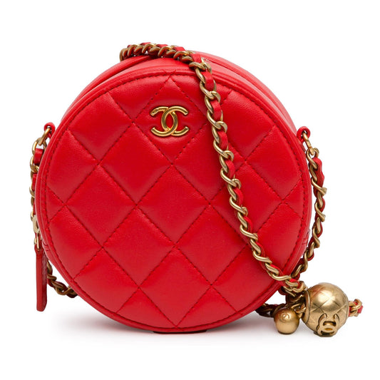 Chanel CC Quilted Lambskin Pearl Crush Round Clutch Bag Shg Nxslvp