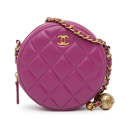Chanel CC Quilted Lambskin Pearl Crush Round Clutch Bag Shg Oov0Jn