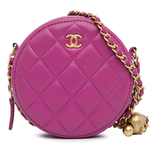 Chanel CC Quilted Lambskin Pearl Crush Round Clutch Bag Shg Y8Bbxn