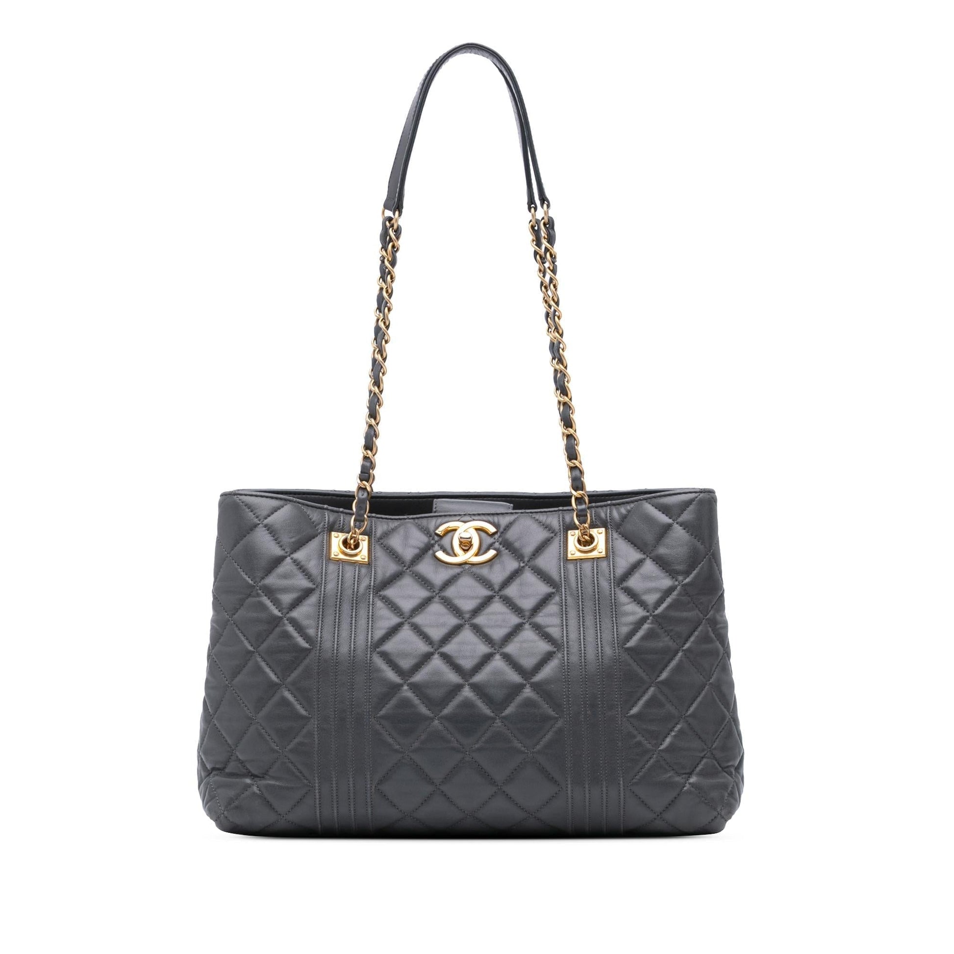 Chanel CC Quilted Lambskin Pin Tuck Tote Bag