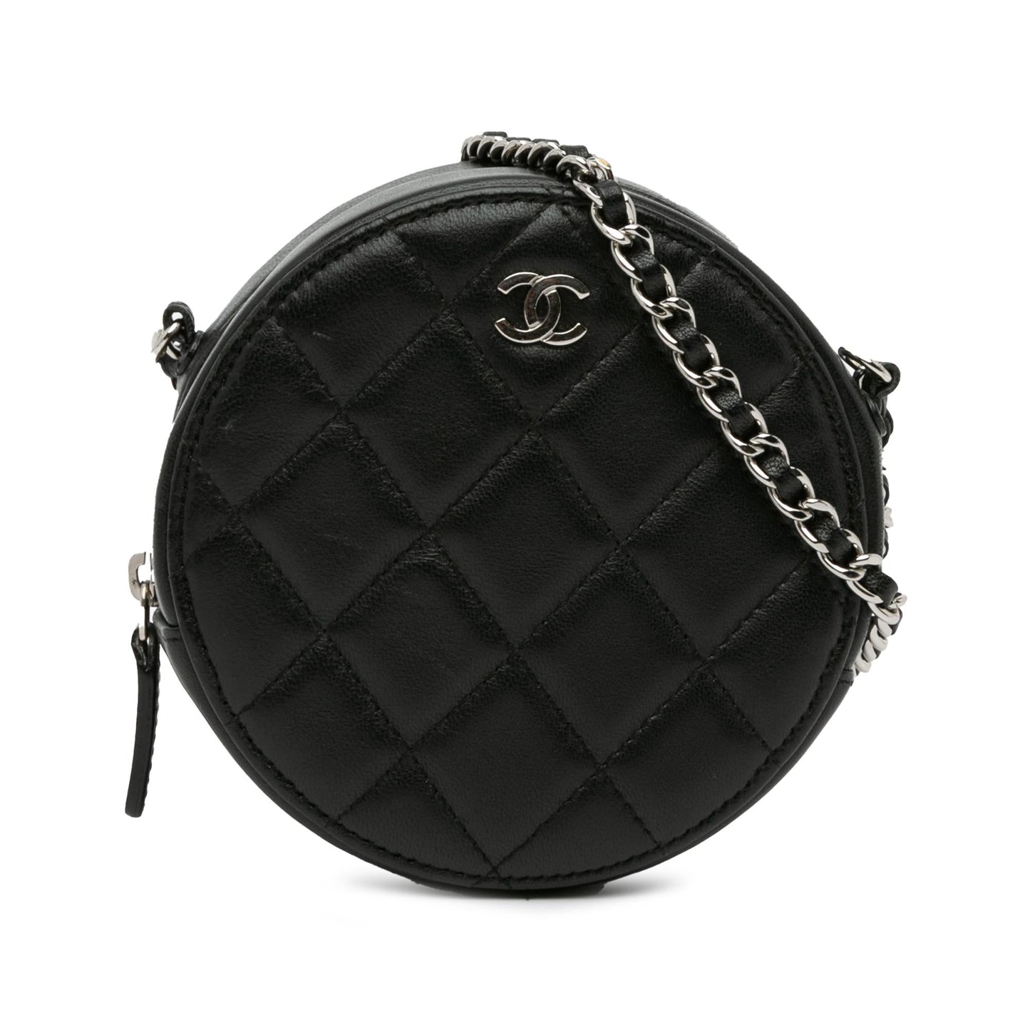 Chanel CC Quilted Lambskin Round Clutch Bag