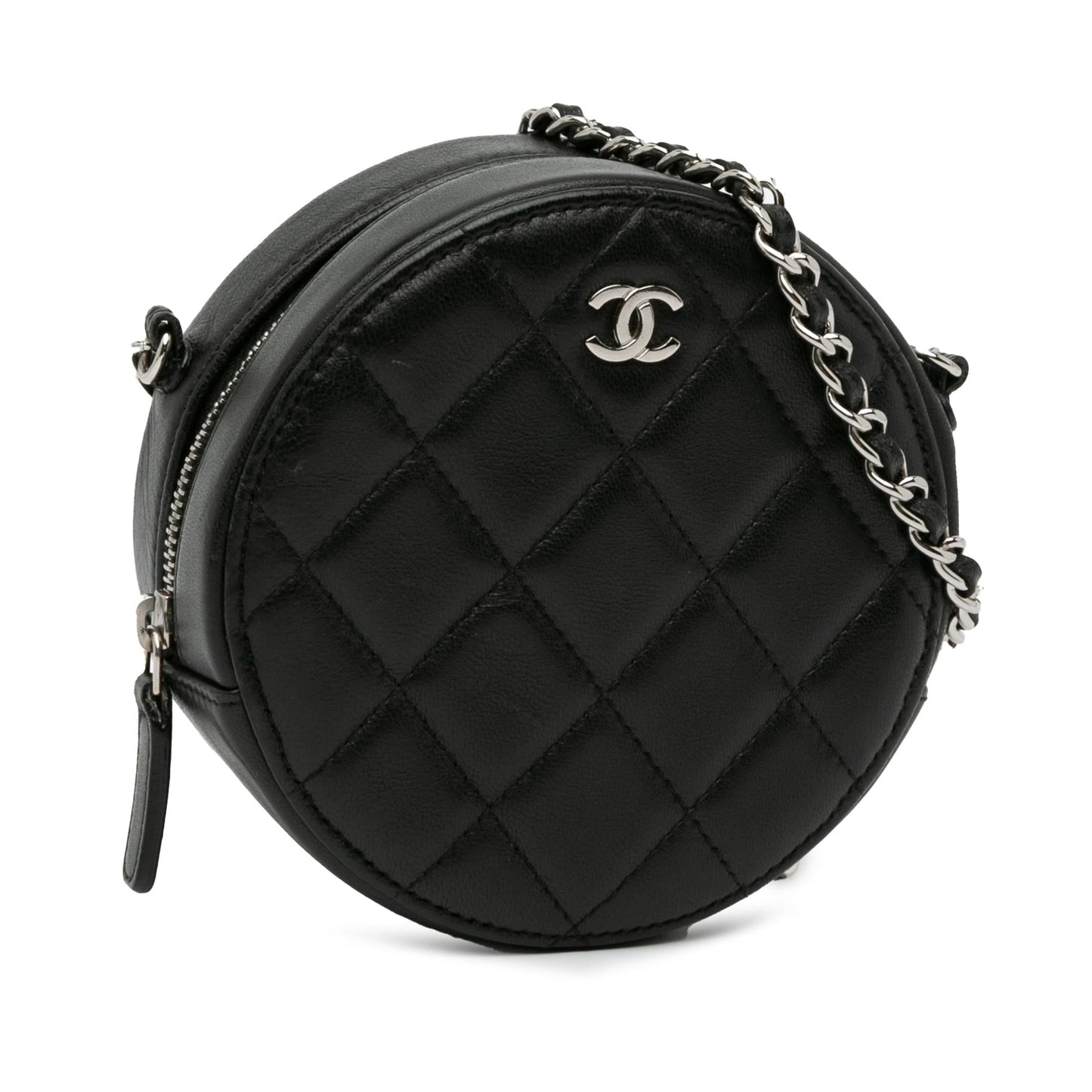 Chanel CC Quilted Lambskin Round Clutch Bag