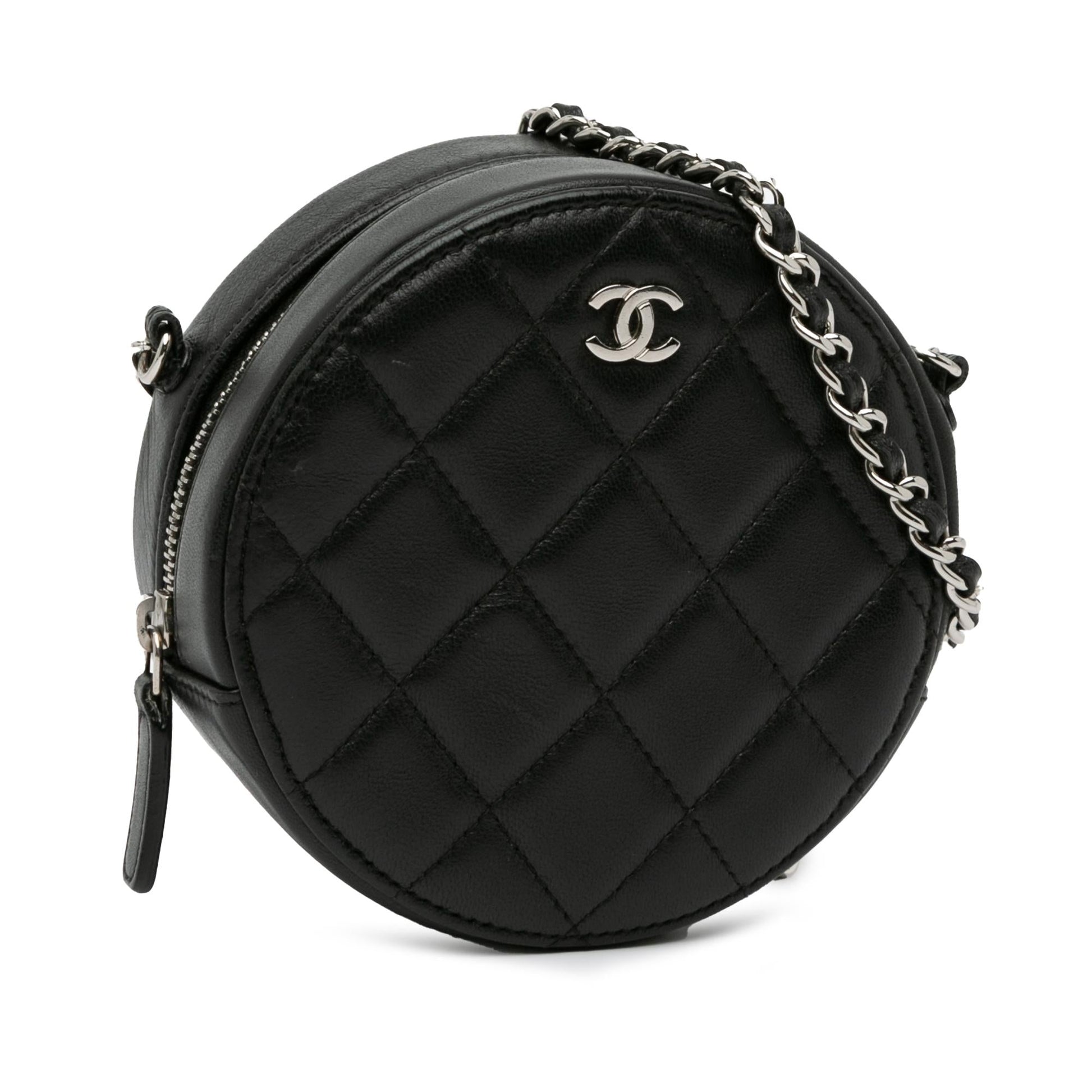 Chanel CC Quilted Lambskin Round Clutch Bag