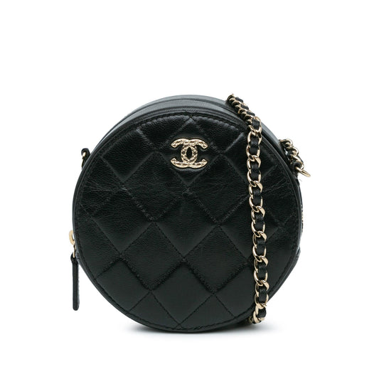 Chanel CC Quilted Lambskin Round Clutch Bag Chain 1