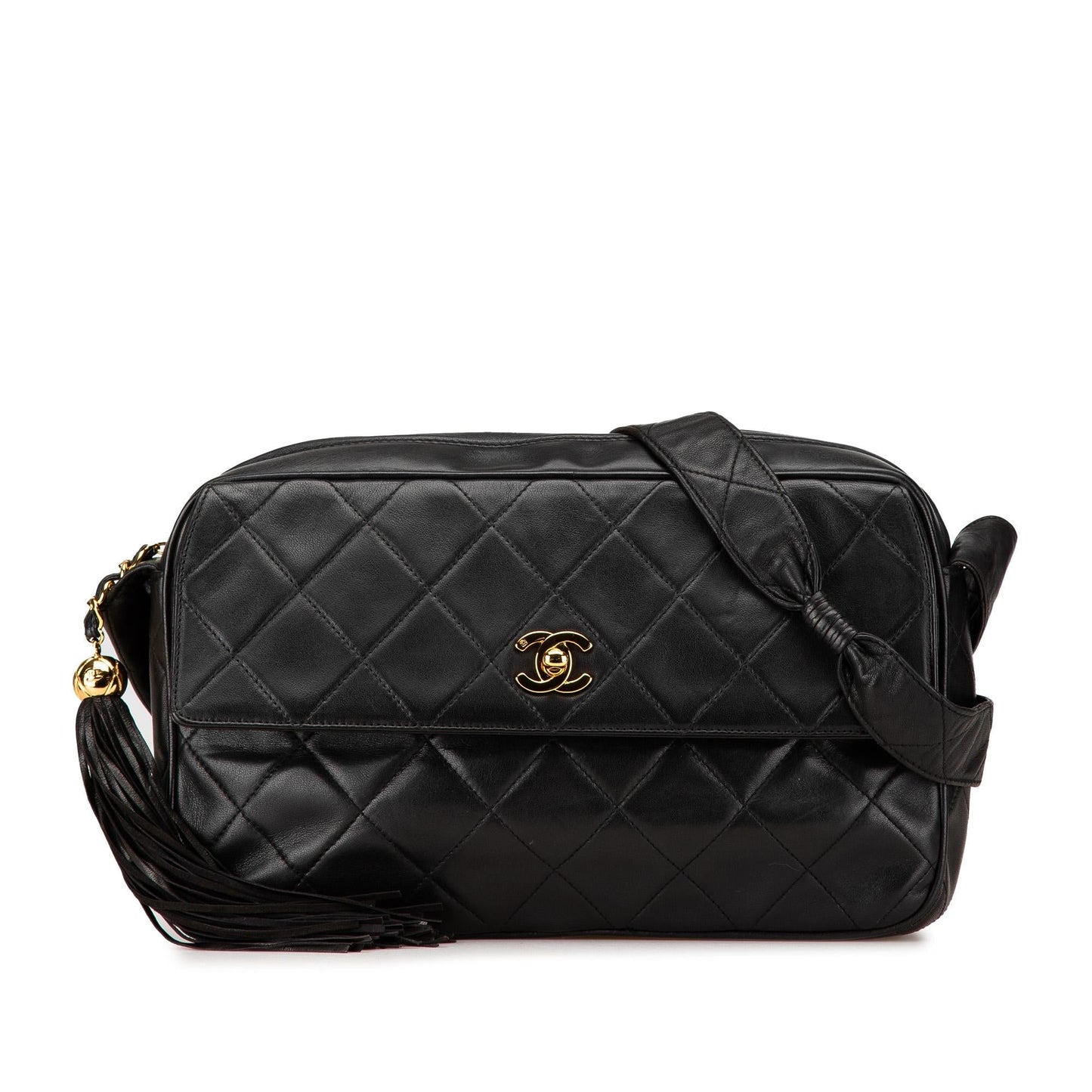 Chanel CC Quilted Lambskin Tassel Crossbody Bag Tassel Crossbody