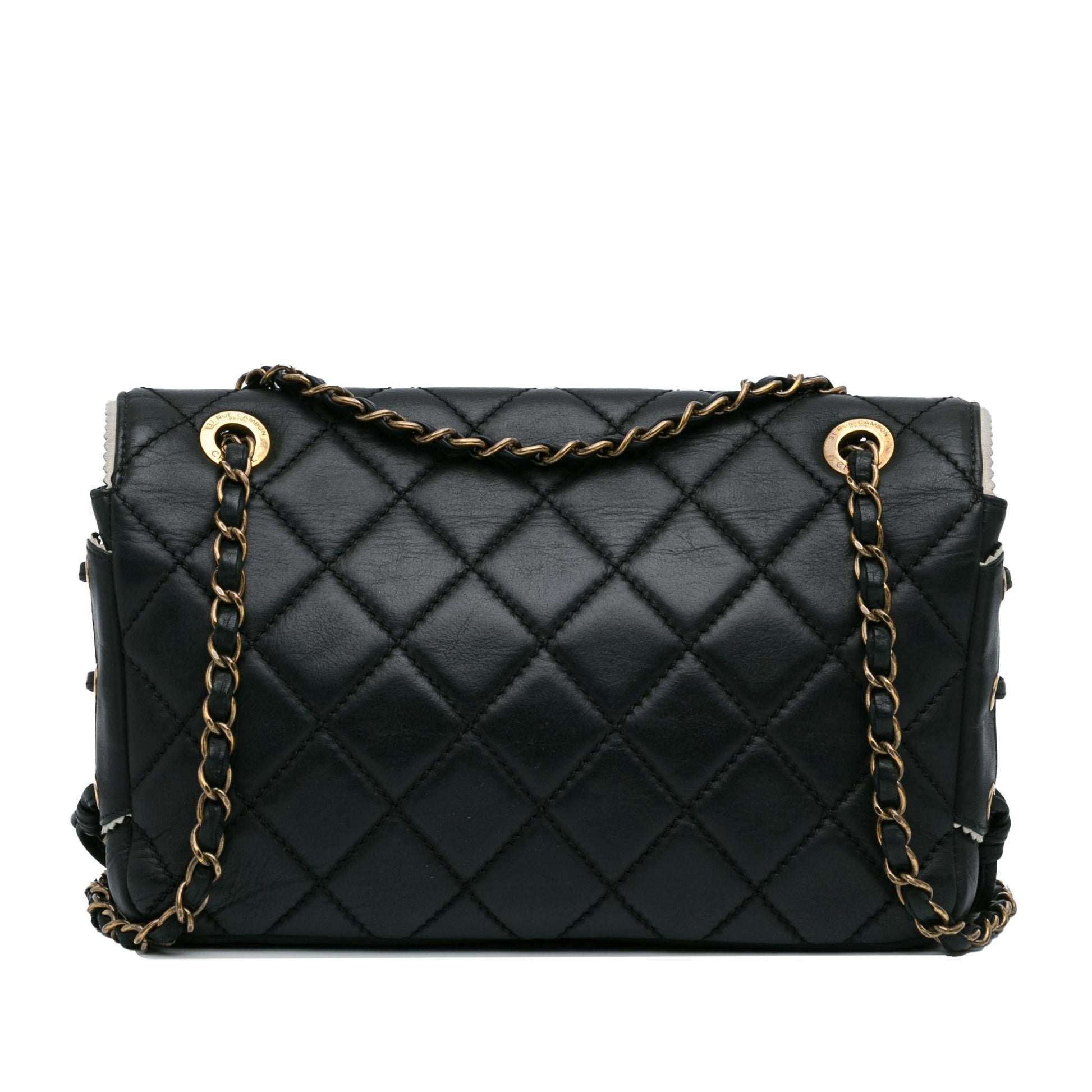 Chanel CC Quilted Lambskin Tassel Border Embellished Handbag