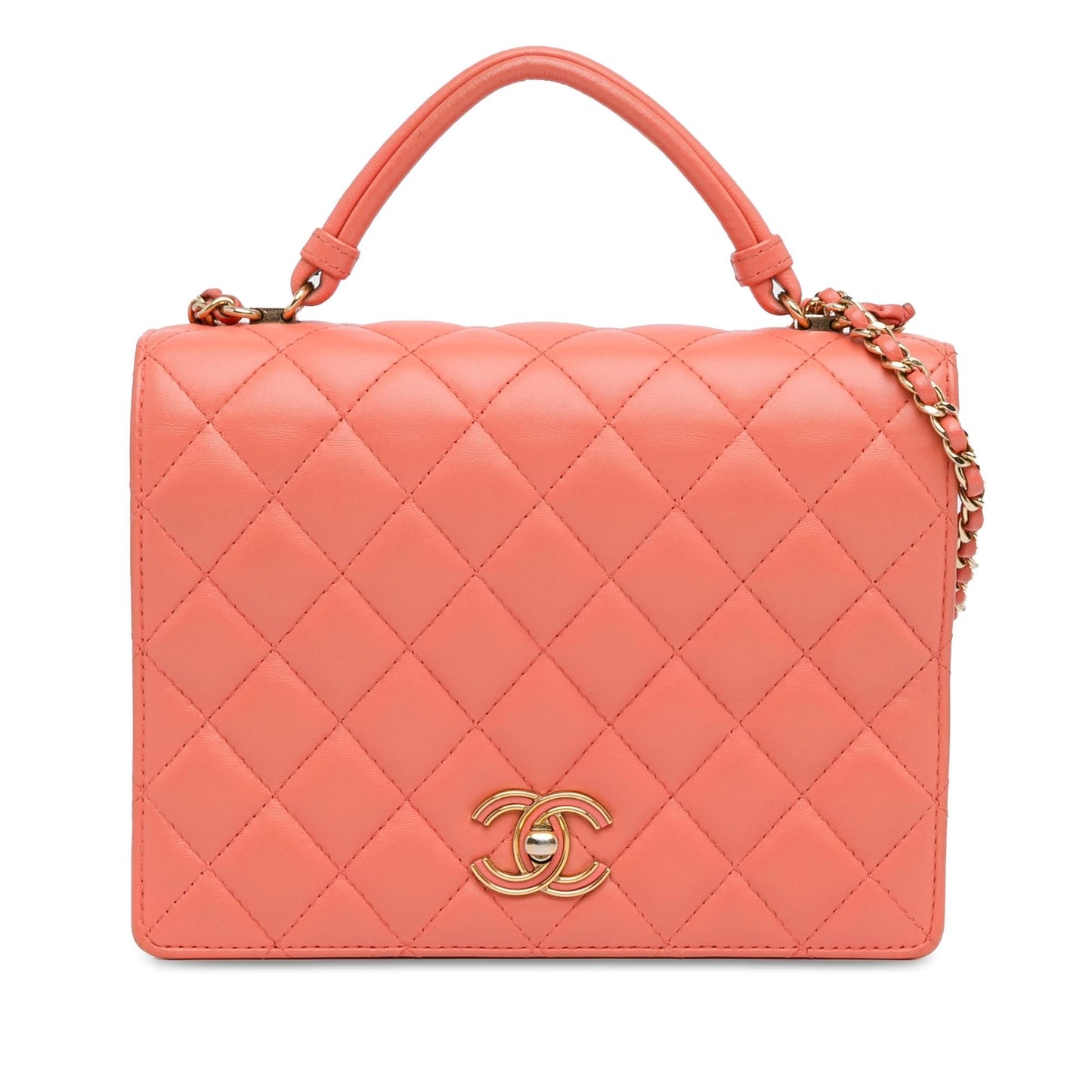 Chanel CC Quilted Lambskin Top Handle Flap Handbag