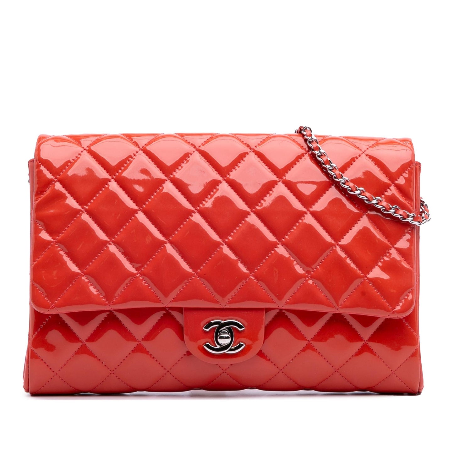 Chanel CC Quilted Patent Clutch Bag With Chain