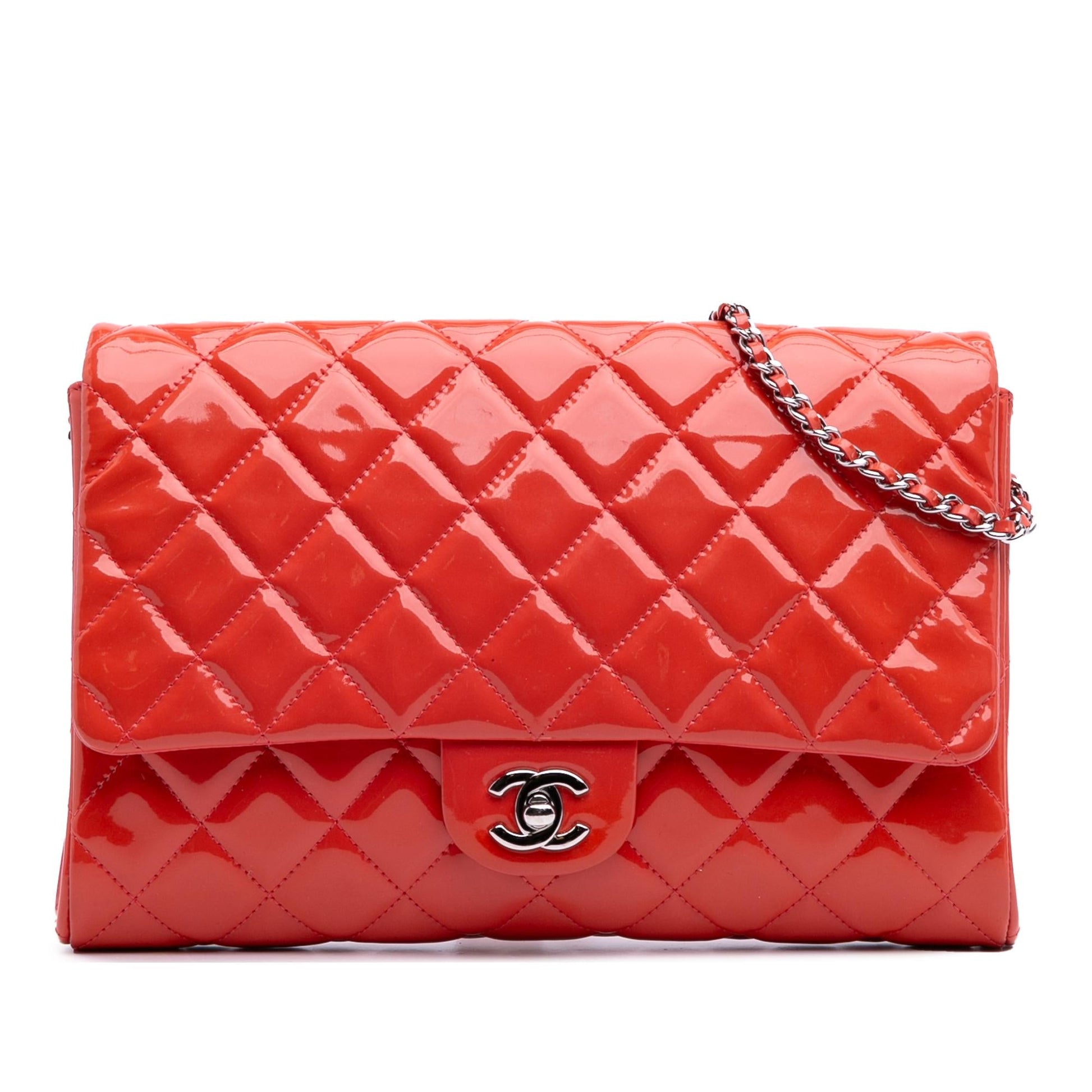 Chanel CC Quilted Patent Clutch Bag With Chain