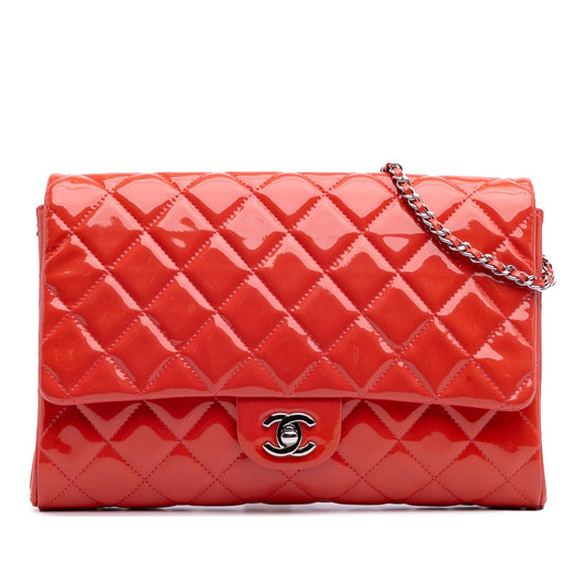 Chanel CC Quilted Patent Clutch Bag With Chain