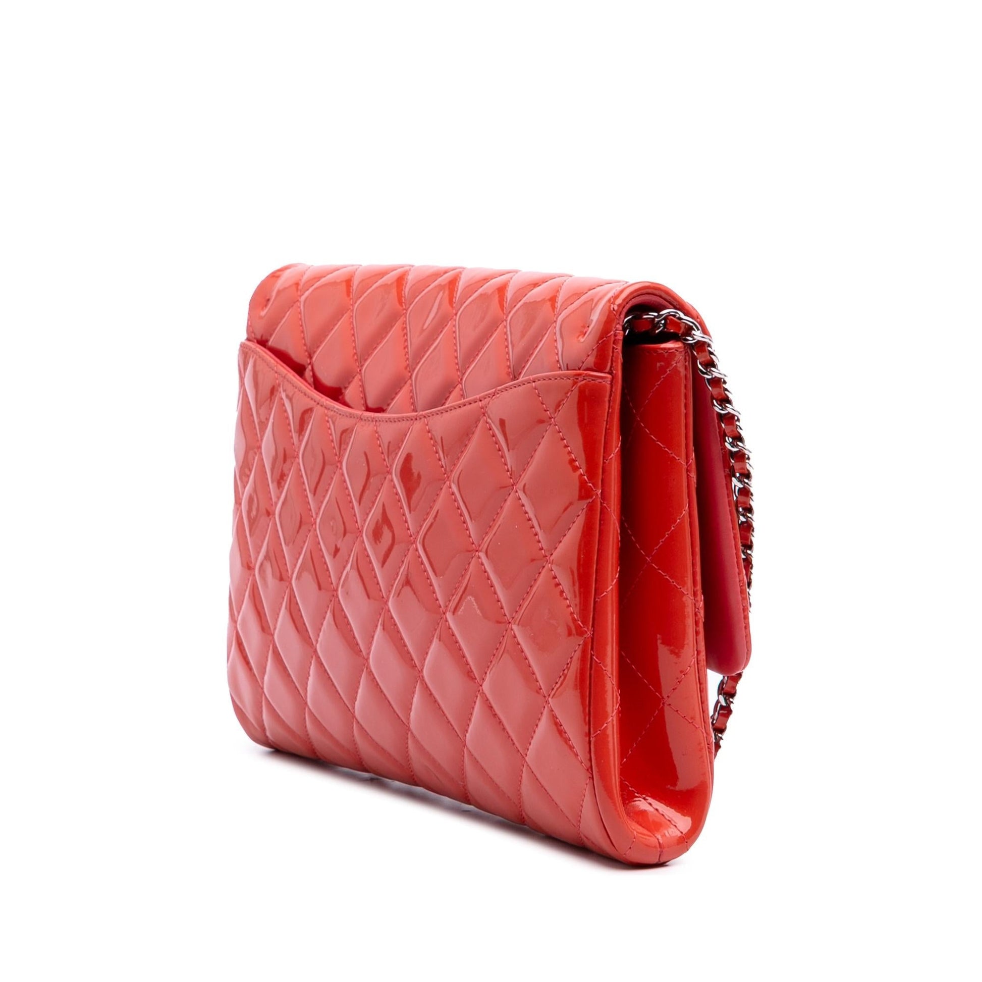 Chanel CC Quilted Patent Clutch Bag With Chain