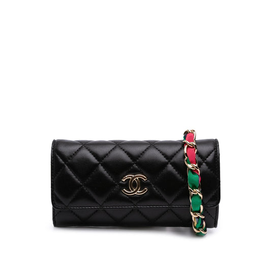 Chanel CC Quilted Shiny Lambskin Ribbon Long Clutch Bag