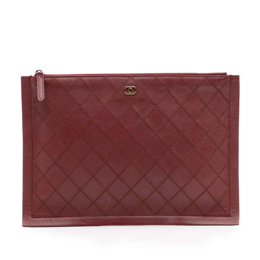 Chanel CC Stitched Lambskin Clutch Bag